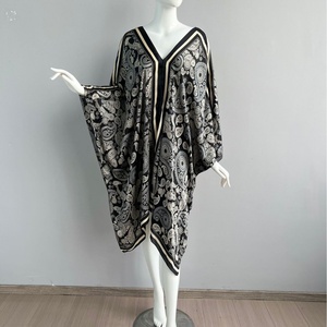 Vestidos Kaftan al por Mayor para Mujer, Talla Única, Poliéster Satinado Estampado, Estilo Musulmán Africano, Sin Mangas, Cuello en V, Dashiki Abaya - Product Image 4