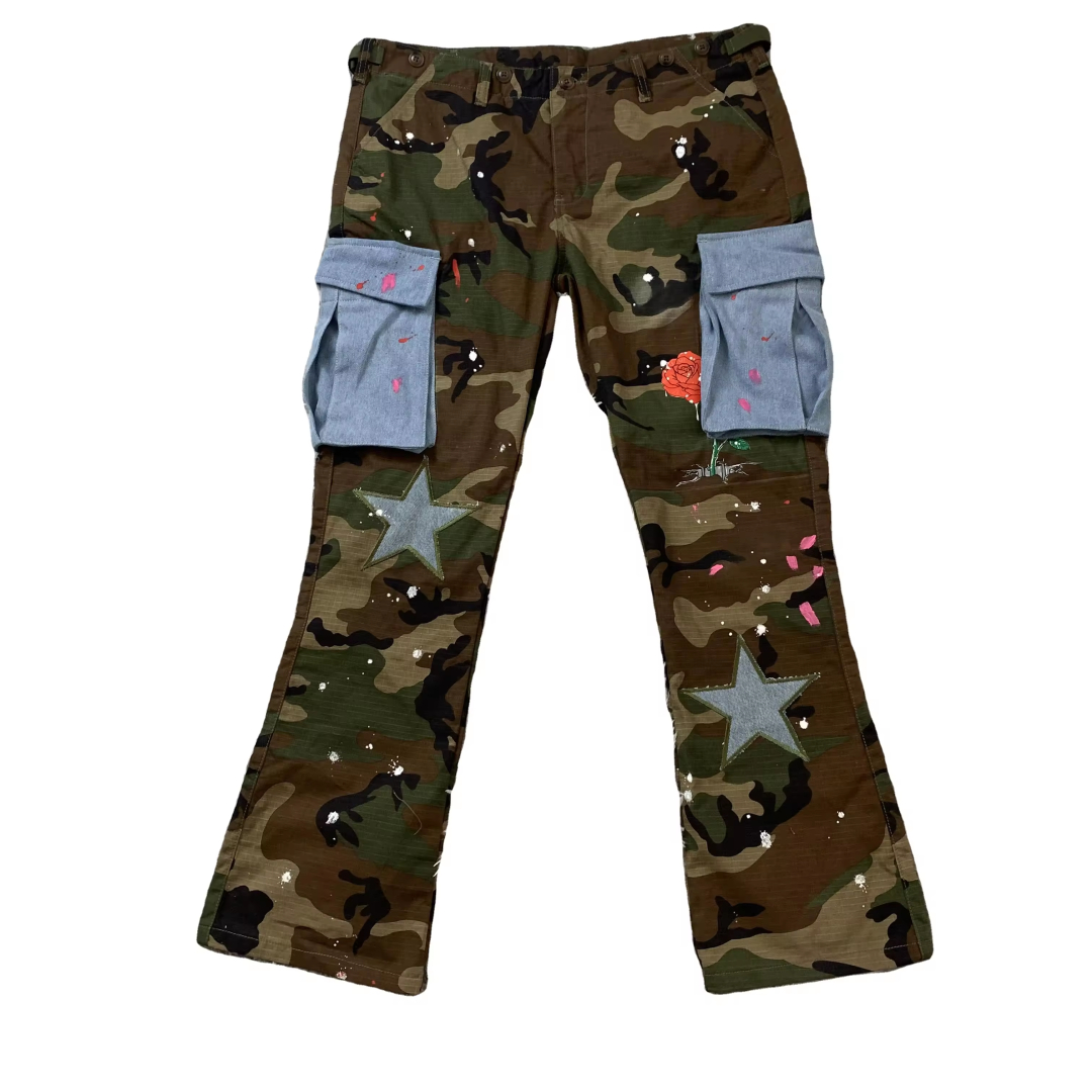 DENIMGUYS Custom Camo Green Flare Pants - Streetwear Style