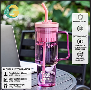 Bouteille d'<span class=keywords><strong>eau</strong></span> en plastique sans BPA de 40 oz avec logo personnalisé OEM, paille et poignée, compatible lave-vaisselle, écologique, cadeau idéal pour femme, boutique, <span class=keywords><strong>bureau</strong></span> - Product Image 1