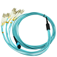 Kabel Breakout 12F OM3 MPO ke LC 40G/100G Multimode Fiber Optic Patch Cord LSZH Aqua untuk Kabel Serat Optik Densitas Tinggi di Pusat Data