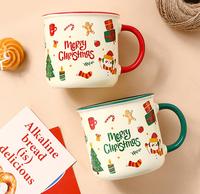 Mug à lait en céramique mignon de Noël avec couvercle, 350 ml, compatible lave-vaisselle et micro-ondes, idéal pour un cadeau de la Saint-Valentin