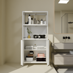 White Bamboo <b>Storage</b> Cabinet With 2 Doors Floor Cabinet Organizer For Bathroom Living Room Kitchen Entrance - Product Image 4