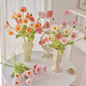 Artificial Silk Flowers 4 Branches Corn poppy Flowers for Wedding Home Decoration <strong>floral</strong> Arrangement Decor - Product Image 3