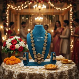 Traditional South <b>Indian</b> Temple Long Bridal Necklace Set Alloy Gold Plated Zircon Earrings Vintage Engagement Wedding - Product Image 3