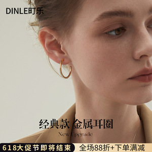 DINLE <b>Hoop</b> Earrings 18K Gold Plated Copper Minimalist Design Large Exaggerated Round Shape Fashion Jewelry - Product Image 4