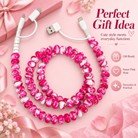 Kabel Charger HP 4 in 1 Pink Marble Beaded USB Type C Multi Charging Cable Data Transfer Cord