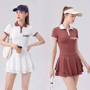 Nouveaux ensembles élégants de polos et jupes pour femmes, tenues 2 pièces, taille haute, respirantes, séchage rapide, ensemble jupe de tennis contrastée - Product Image 1