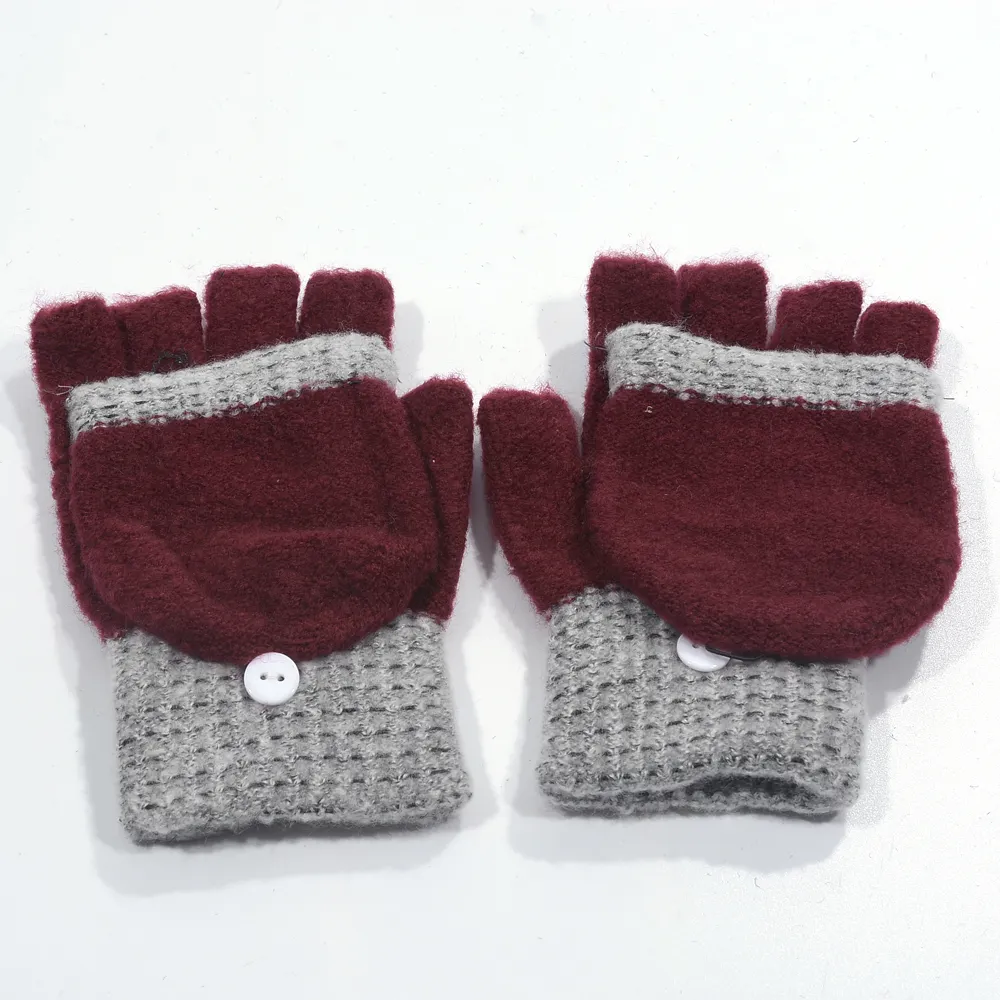 Новые стильные съемные зимние перчатки с пальцами, модные простые вязаные перчатки с открытыми пальцами, оптовая продажа сохраняющих тепло цветные перчатки с пальцами