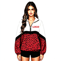 Logo Kustom Wanita Ukuran Besar Regular Setengah Resleting 1/4 Ramah Lingkungan Bernapas Cepat Kering Sweatshirt 3D Motif Leopard Warna Blok Berdiri