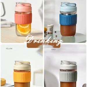 Glass Tumbler Glass Water <b>Bottle</b> With Straw and HandleHot Sale Portable Travel Drinking Cup14oz Borosilicate - Product Image 2