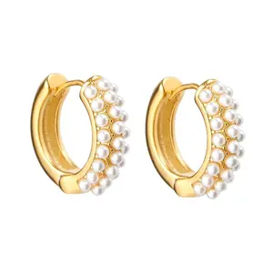 Gemnel unique jewelry 2023 new arrival accessory pure silver luxury design gorgeous pearl gold hoop earring