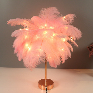 Lámpara de mesa con plumas, luz LED roja, luz nocturna decorativa para dormitorio, escritorio, regalo de boda - Product Image 2