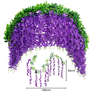 Guirlandes artificielles de glycine en soie, fleurs violettes suspendues pour décorations de plafond de mariage - Product Image 3