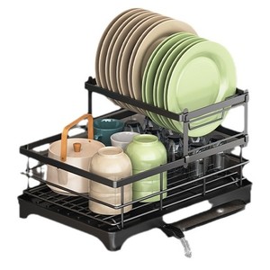 ชั้นวางจานสแตนเลสขนาดใหญ่ แห้งเร็ว ถาดรองน้ำสำหรับเก็บของในครัว รูปทรงสี่เหลี่ยม - Product Image 2