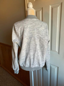 <b>Mens</b> Light Heather Gray Full Zip Knit Bomber Sweatshirt <b>Animal</b> Print Pattern Stand Collar Pocket Design Winter Fleece Fabric - Product Image 3