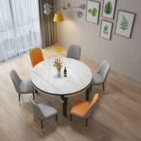 Table à manger extensible et pliable en pierre frittée, style moderne et luxueux, avec pieds en bois massif, 8 places, pour appartement ou hôtel