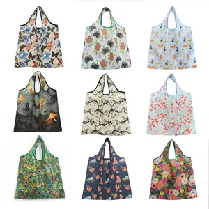 Eco Friendly Light Washable Foldable Convenient Grocery Food Storage 190T Polyester RPET Shopping Tote Bag