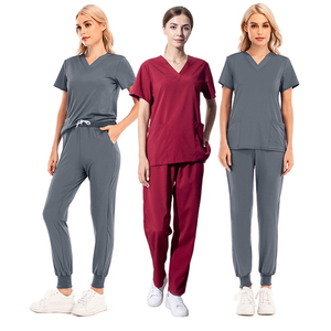 Commercio all'ingrosso della fabbrica Unisex morbido elastico tessuto dentale ospedale medico Scrub uniformi set Top + pantaloni dritti Scrub uniforme - Product Image 2
