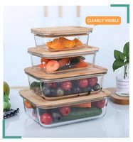 Boîte de conservation alimentaire en verre borosilicate recyclable avec couvercle en bambou, hermétique, compatible micro-ondes, lave-vaisselle et réfrigérateur basse température, organisateur de cuisine