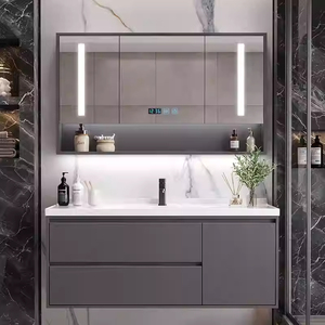 Modern Luxury Solid Wood & MDF Bathroom Vanity Unit with Lacquer Finish Wall-Mounted Basin Cabinet and Smart Mirror - Product Image 1