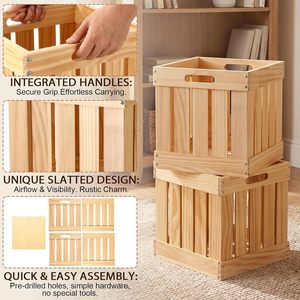 Wooden Storage Box Rectangular Solid Wood Desktop Organizer For Home Storage Books <b>Vegetables</b> Fruit 0L-5L Capacity - Product Image 2
