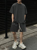 Haute qualité hommes été t-shirt ensembles large bas coût nul lavé combinaison en détresse blanchi noir Patl Shorts
