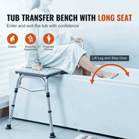 Banc de transfert réglable en aluminium avec dossier et accoudoirs latéraux, siège de douche antidérapant pour personnes âgées, handicapées, chaise de sécurité pour salle de bain