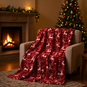 Manta de Felpa Ultra Suave Velvet Touch de 50x60 Pulgadas, Diseño de Renos y Estrellas Navideños, Regalo Festivo - Product Image 2