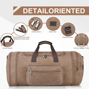 Bolsa de Viaje Extensible de Lona de 60L, Impermeable, para Fin de Semana, con Correa de Hombro Desmontable para Hombre - Product Image 6