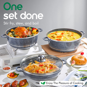 Thiết kế ban đầu thương mại cấp 5 Chậu nhôm <span class=keywords><strong>Cookware</strong></span> Set với lớp phủ không dính-20/24/28/32/28cm Heavy-duty có nắp đậy - Product Image 3