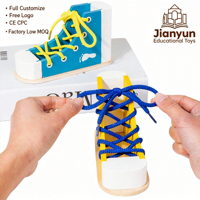 Jouets éducatifs Montessori : Apprenez à nouer les lacets – Planche d'entraînement en bois pour baskets – Kit d'apprentissage du lacet pour enfants d'âge préscolaire