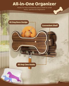 Support <span class=keywords><strong>mural</strong></span> pour laisse de chien style ferme, organisateur d'accessoires pour chien et <span class=keywords><strong>porte</strong></span>-clés en forme d'os pour chien - Product Image 4