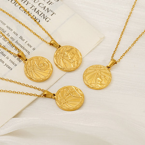 Stainless Steel Constellation Pendant Necklace 18k Gold Plated Round Design For Women Gift Jewelry - Product Image 4