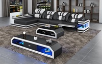 Ensemble de canapés pour salon, meubles en cuir de vache véritable avec LED