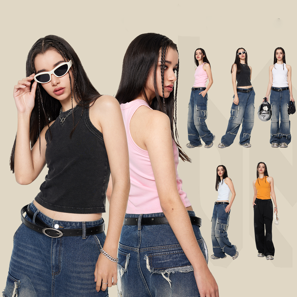 Custom 235gsm Sleeveless Gym Tank Stretchy Breathable Cotton Spandex Vintage Acid Wash Tank Tops Woman Washed Crop Vest For Girl