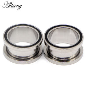 2 قطعة سدادات الأذن من Alisouy بكرة من الفولاذ المقاوم للصدأ خط أبيض بمسامير لولب موسع أقراط مجوهرات ثقب الأذن - Product Image 4