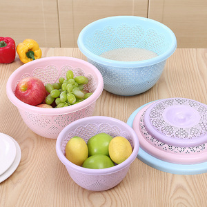 Extra Large Kitchen Drip Basket With Lid Purple Round Vegetable Fruit Washing Drain Rack Multi Purpose Water Filter - Product Image 5