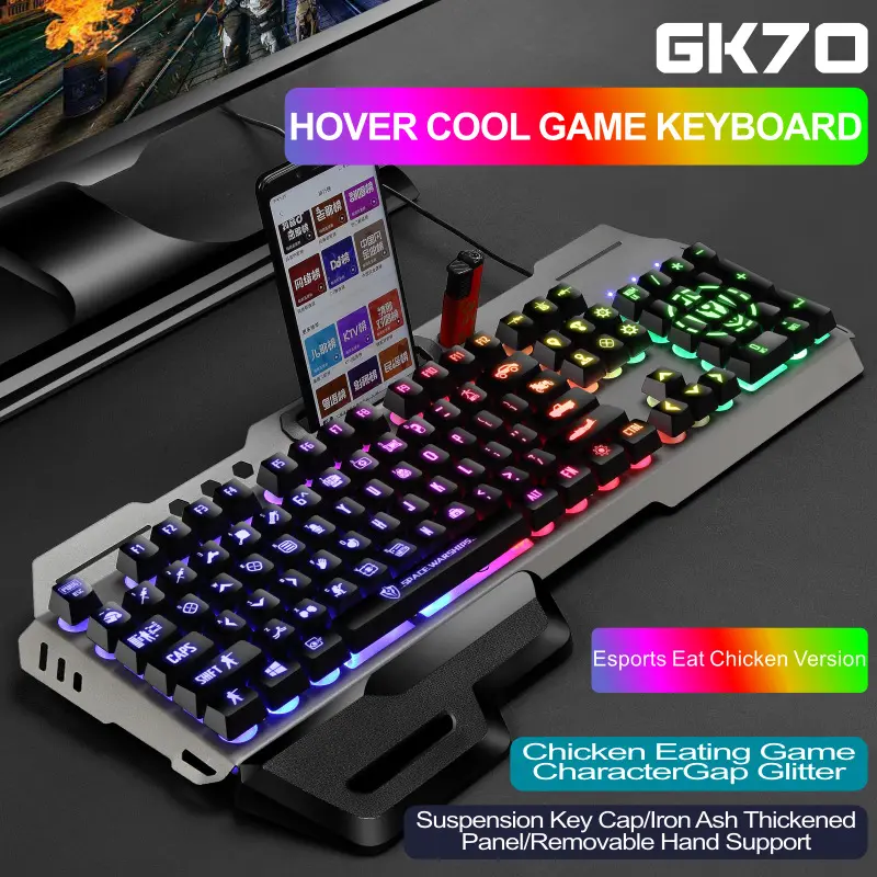 Gt700/Gk70 Met Rgb Backlight Volledig Metalen Paneel 104 Toetsen Aangepaste Usb Bedrade Gaming Toetsenbord En Muis Set