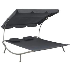 2-Person Outdoor <strong>Sunbed</strong> with Canopy and Pillow Steel Frame Daybed Chaise Lounger Patio Garden Backyard Poolside Balcony - Product Image 1