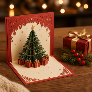 Carte de Noël 3D Pop-up ZS-PC0272 au design original, avec enveloppe rouge, découpe laser 4 couleurs, finition brillante, artisanat en papier, Joyeux Noël - Product Image 2