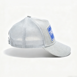 Casquette Trucker en Velours Côtelé Gris avec Dos en Maille Respirante, Patch Brodé THUG LIFE, Style Décontracté Hip Hop, Idéale pour le Sport et les Activités de Plein Air - Product Image 5