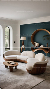 In legno massello e tessuto a forma di arco soggiorno divano angolo la forma rotonda e liscia in stile vecchio MCM - Product Image 5