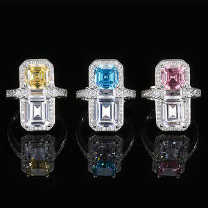 Style coréen personnalisé glace Pollen carré Zircon anneau <span class=keywords><strong>Rock</strong></span> Sugar carré lumière bijoux de luxe - Product Image 1