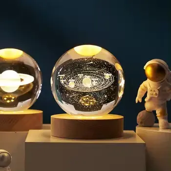 개인화 된 3D 레이저 새겨진 태양 시스템 크리스탈 볼 도매 LED 기본 유리 공