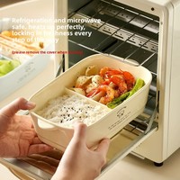 Boîte à lunch en céramique style Instagram, compartimentée, pour les employés de bureau, boîte à repas pour étudiants, boîte bento à trois compartiments