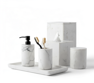 Handcrafted White Marble Bathroom Accessories Set <b>Dispenser</b> Tumbler Toothbrush Holder Soap Dish Hotel Spa Home Wholesale Price - Product Image 1