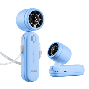 certified Hot Selling Rechargeable Foldable Handheld Turbo Fan High Speed Cooling Digital Display Turbo Portable Fan