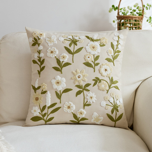 Housse de coussin rectangulaire moderne en coton doux rose, brodée de fleurs 3D, pour salon et literie - Product Image 6