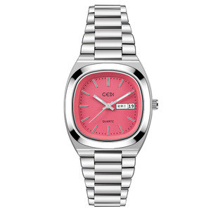 Goldie Montre à quartz ovale de niche pour femme Montre-bracelet étanche en acier massif de grande valeur avec double cadran calendrier - Product Image 1
