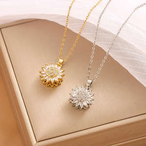 Collar con Colgante de Moda Jeutelis XL-2347, Colgante Giratorio de Girasol de Cobre con Incrustaciones de Circonita, Collar para Mujer, Venta al por Mayor de Fábrica - Product Image 2